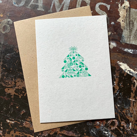 Ornamental Christmas Tree letterpress greetings card, green