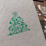 Ornamental Christmas Tree letterpress greetings card, green