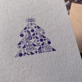 Ornamental Christmas Tree letterpress greetings card, purple