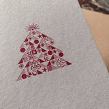 Ornamental Christmas Tree letterpress greetings card, red