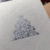 Ornamental Christmas Tree letterpress greetings card, silver