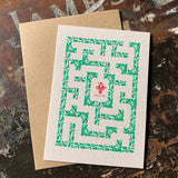 Santa Maze letterpress greetings card, grey